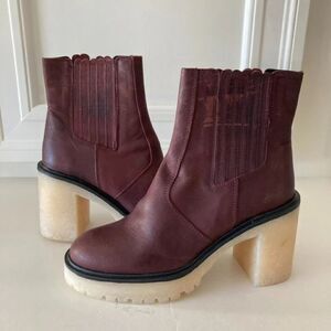 NWOT Free People James Wine Leather Heeled Chelsea Boots Sz 38